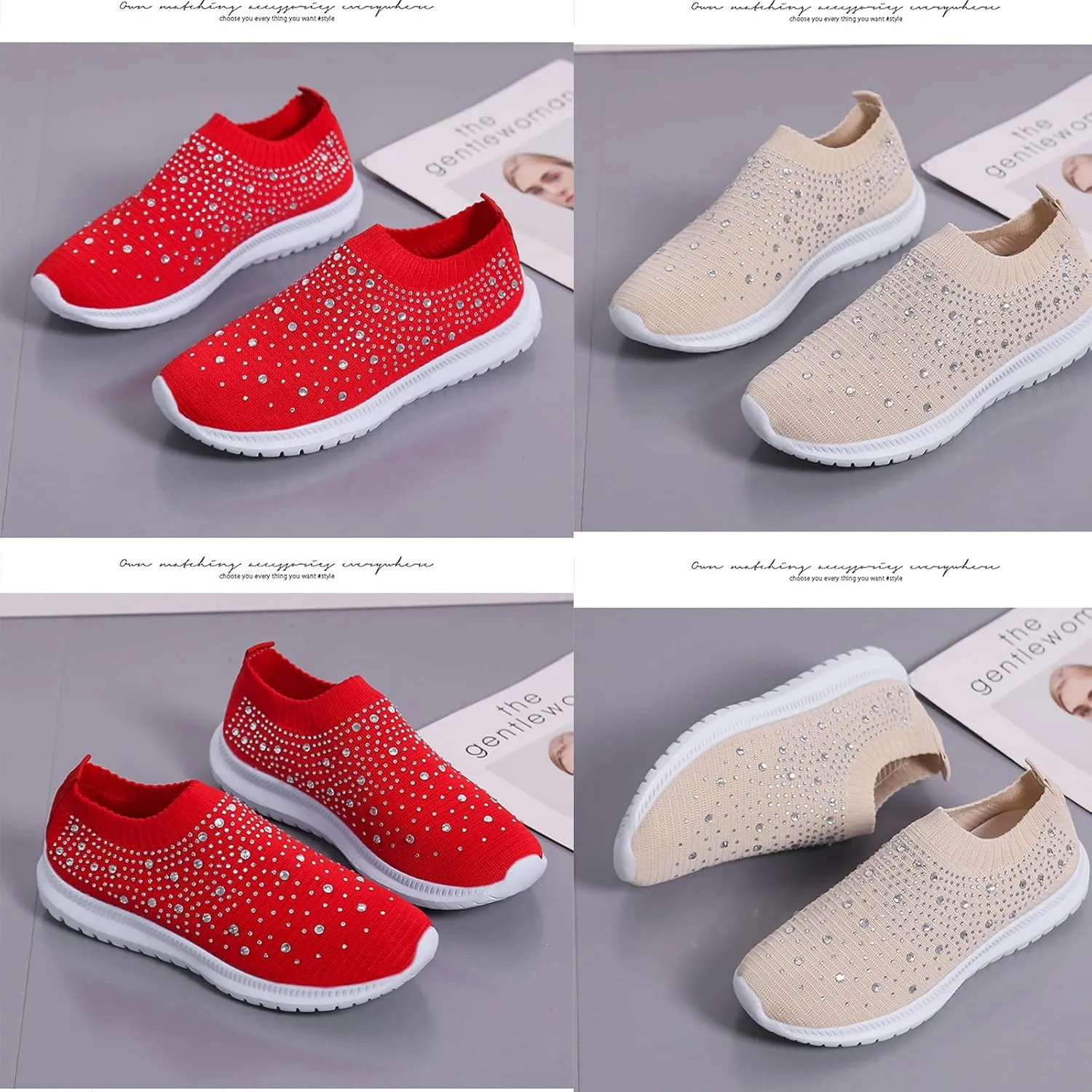 Women's Crystal Breathable Orthopedic Slip On Walking Shoes, Fashion Sneakers for Women, Orthopedic Shoes for Women