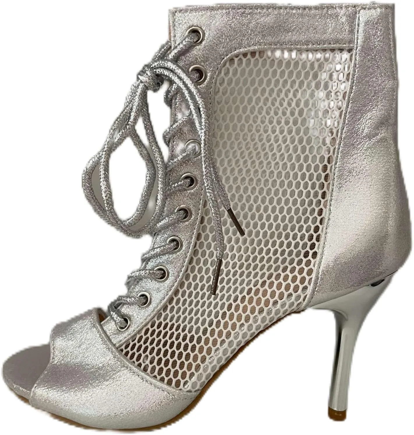 Women's Mesh Ankle Boots Peep Toe Lace-up High Heeled Sandals Jazz Dance Shoes