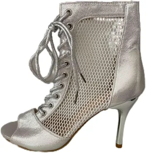 Women's Mesh Ankle Boots Peep Toe Lace-up High Heeled Sandals Jazz Dance Shoes