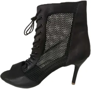 Women's Mesh Ankle Boots Peep Toe Lace-up High Heeled Sandals Jazz Dance Shoes