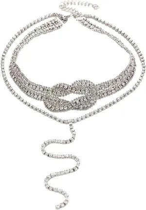 Women's Multilayer Rhinestone Chain Flower Statement Choker Necklaces Exaggerated Elegant Bohemia Crystal Bib Collar Necklace Fashion Jewelry for Women Silver Plated
