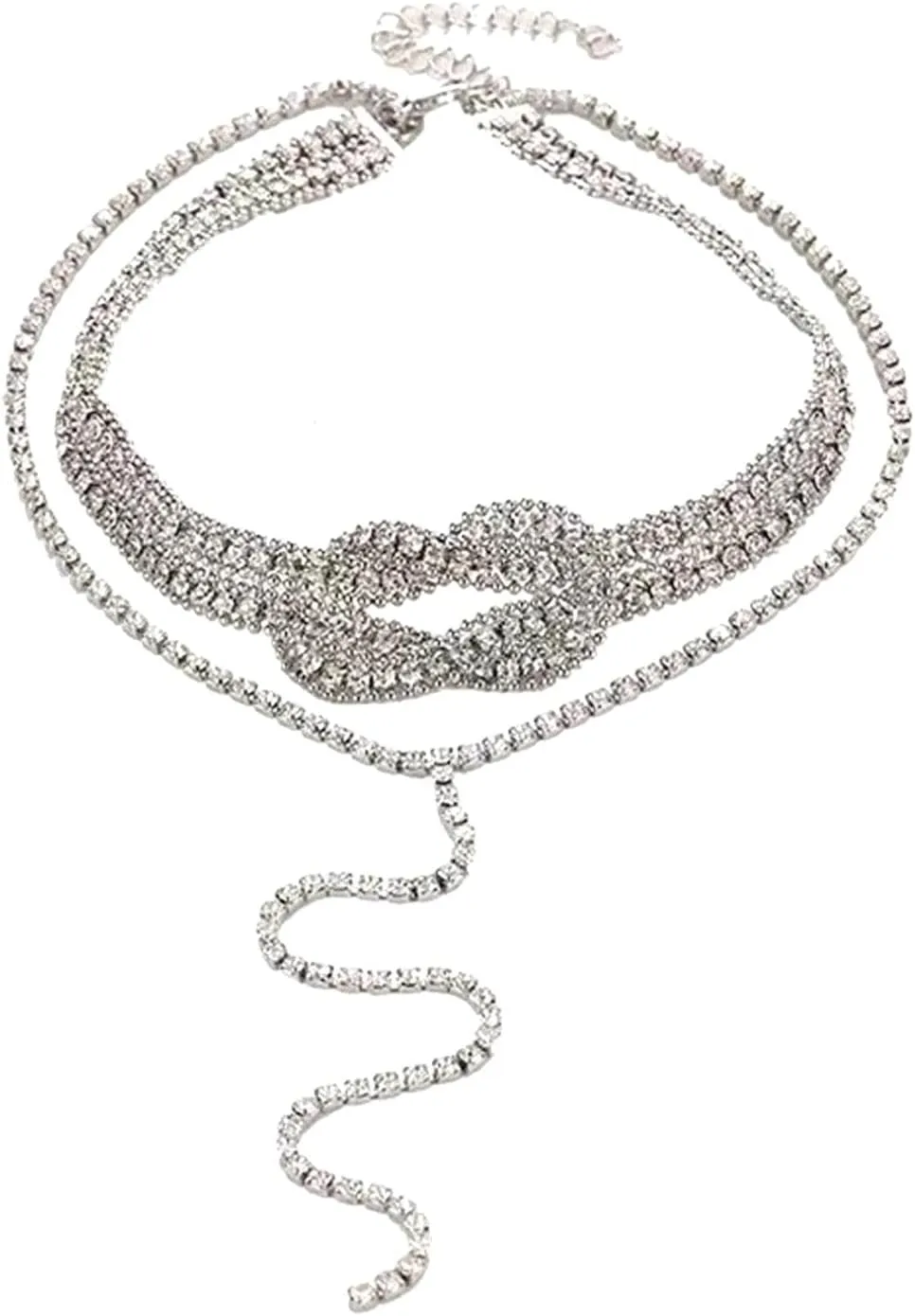 Women's Multilayer Rhinestone Chain Flower Statement Choker Necklaces Exaggerated Elegant Bohemia Crystal Bib Collar Necklace Fashion Jewelry for Women Silver Plated