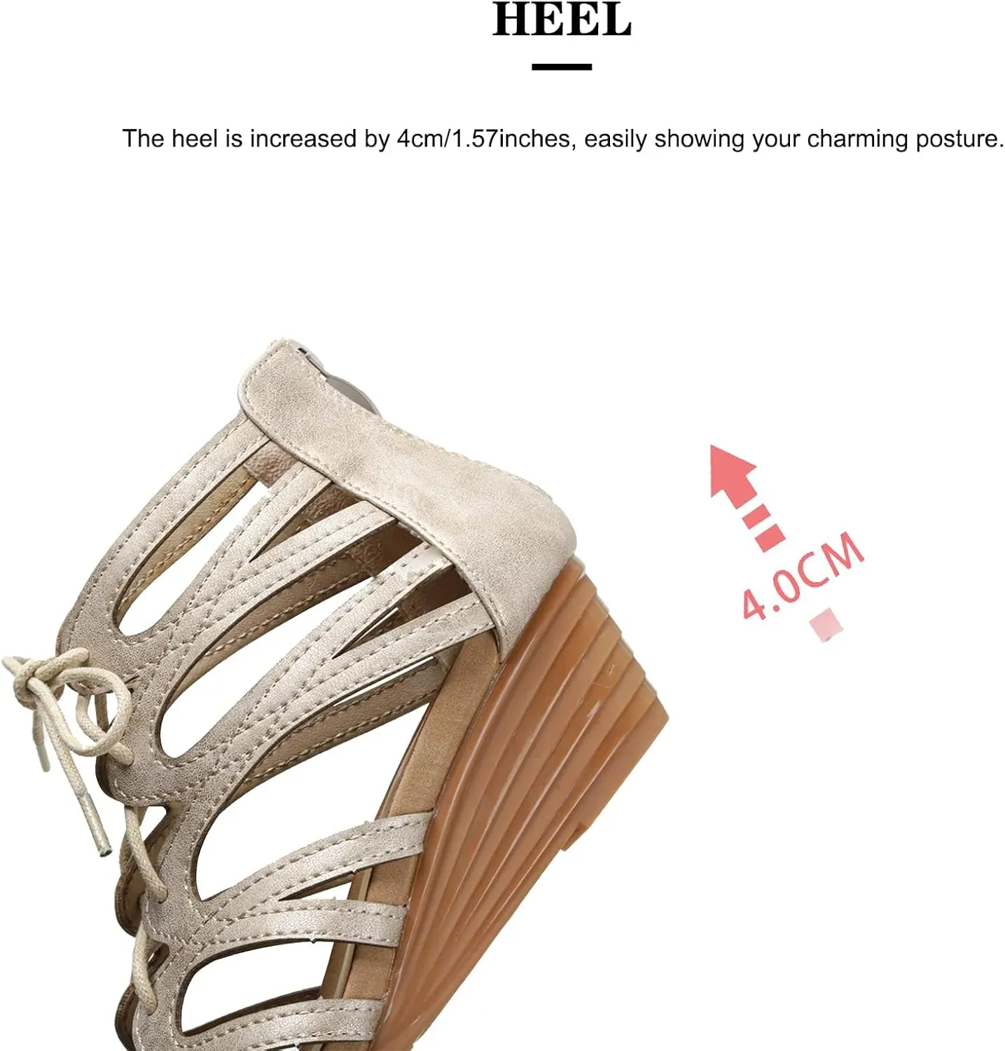 Women's Open Toe Wedge Gladiator Sandals,Strappy Zipper Orthopedic Roman Sandals,Fish Mouth Round Toe Cage Beach Sandals