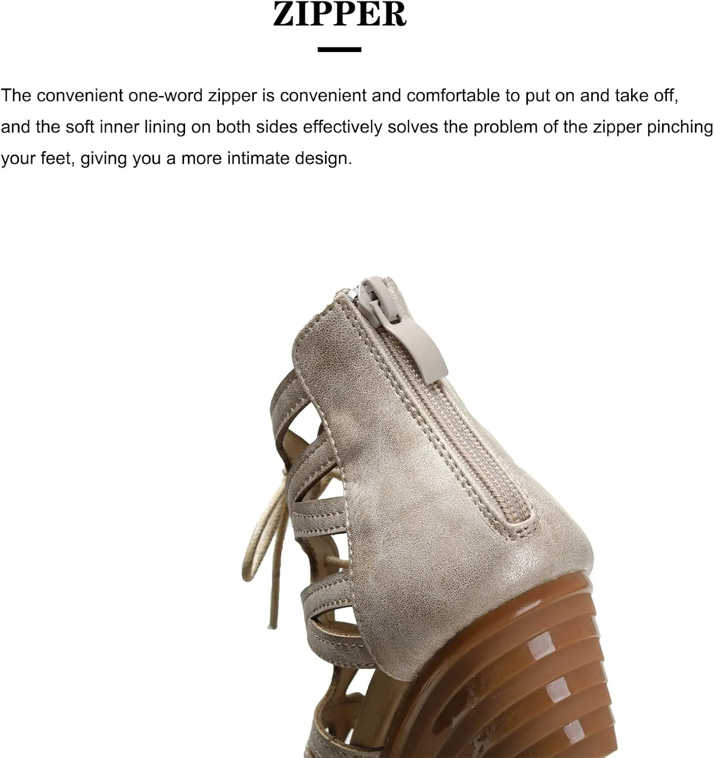 Women's Open Toe Wedge Gladiator Sandals,Strappy Zipper Orthopedic Roman Sandals,Fish Mouth Round Toe Cage Beach Sandals