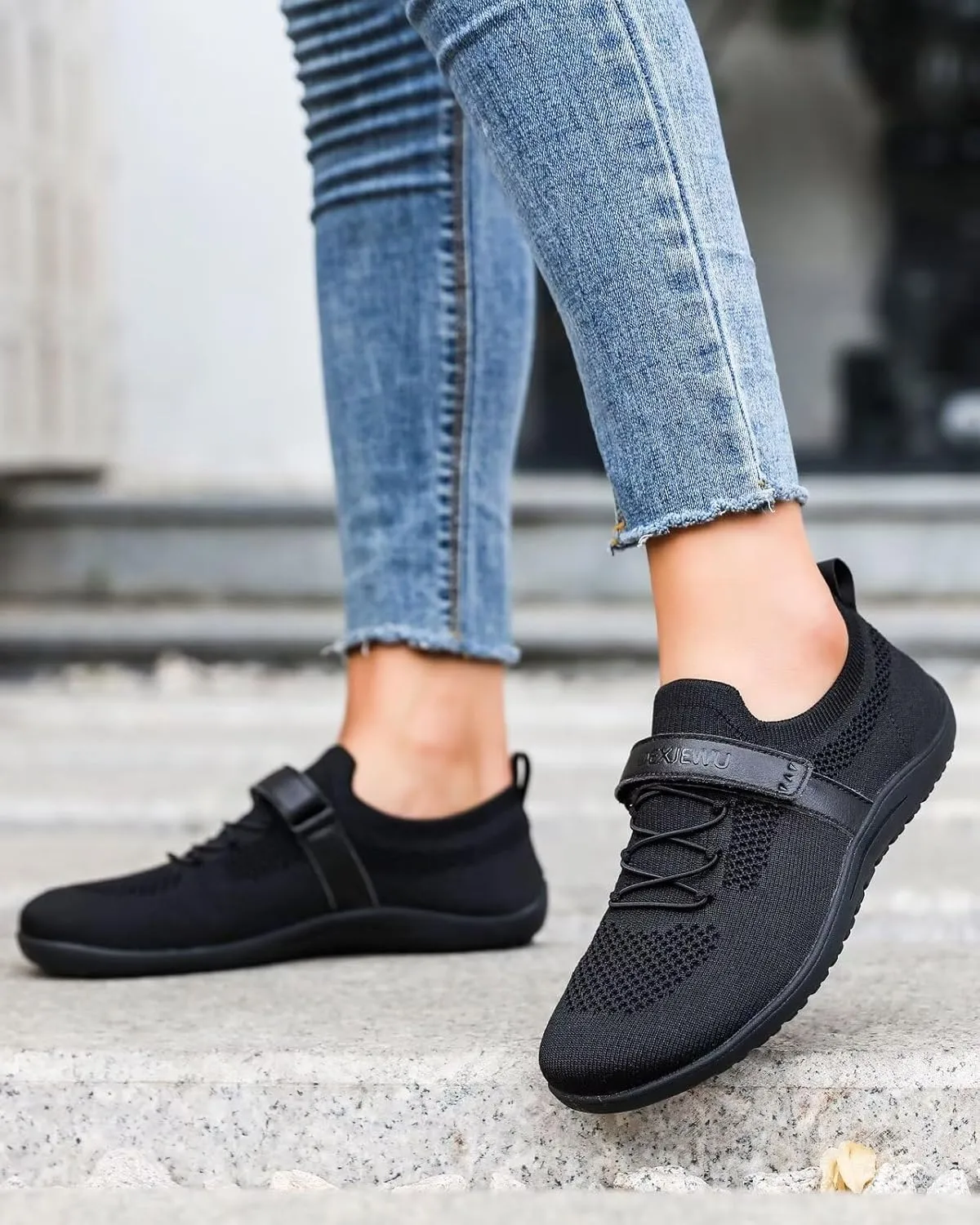 Womens Wide Toe Walking Shoes Casual Tennis Gym Athletic Flats Slip-on Sneakers with Hook and Loop Strap