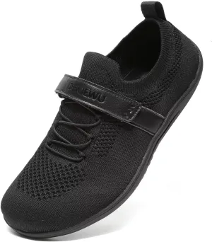 Womens Wide Toe Walking Shoes Casual Tennis Gym Athletic Flats Slip-on Sneakers with Hook and Loop Strap