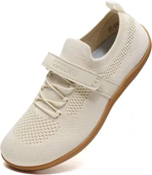 Womens Wide Toe Walking Shoes Casual Tennis Gym Athletic Flats Slip-on Sneakers with Hook and Loop Strap