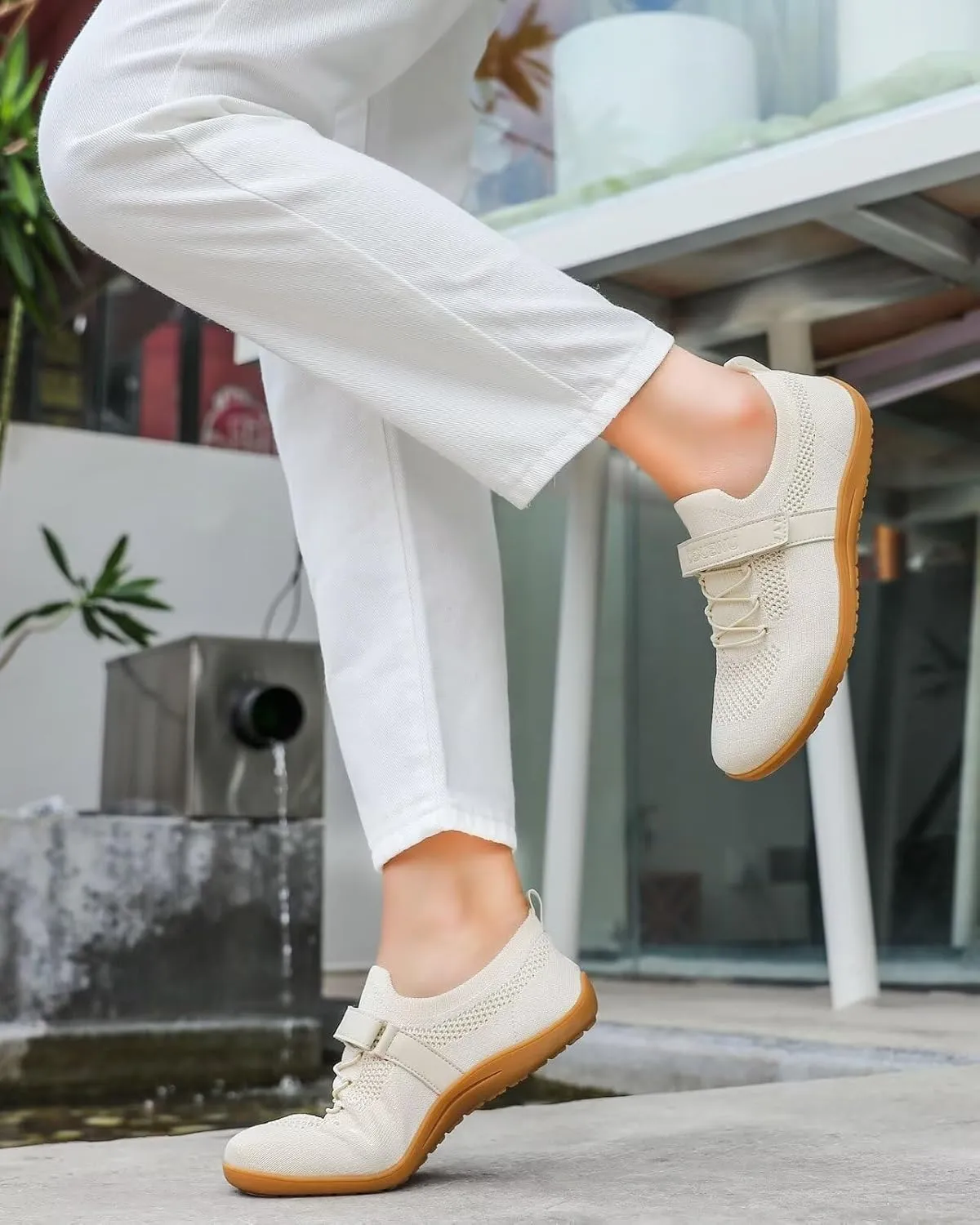 Womens Wide Toe Walking Shoes Casual Tennis Gym Athletic Flats Slip-on Sneakers with Hook and Loop Strap