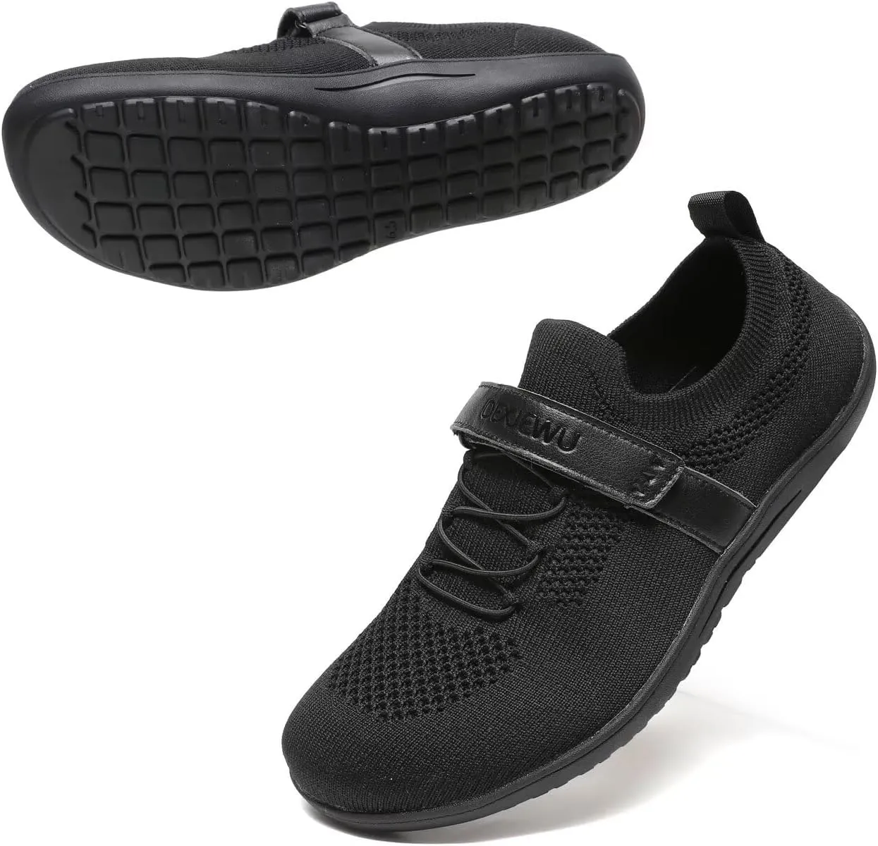 Womens Wide Toe Walking Shoes Casual Tennis Gym Athletic Flats Slip-on Sneakers with Hook and Loop Strap